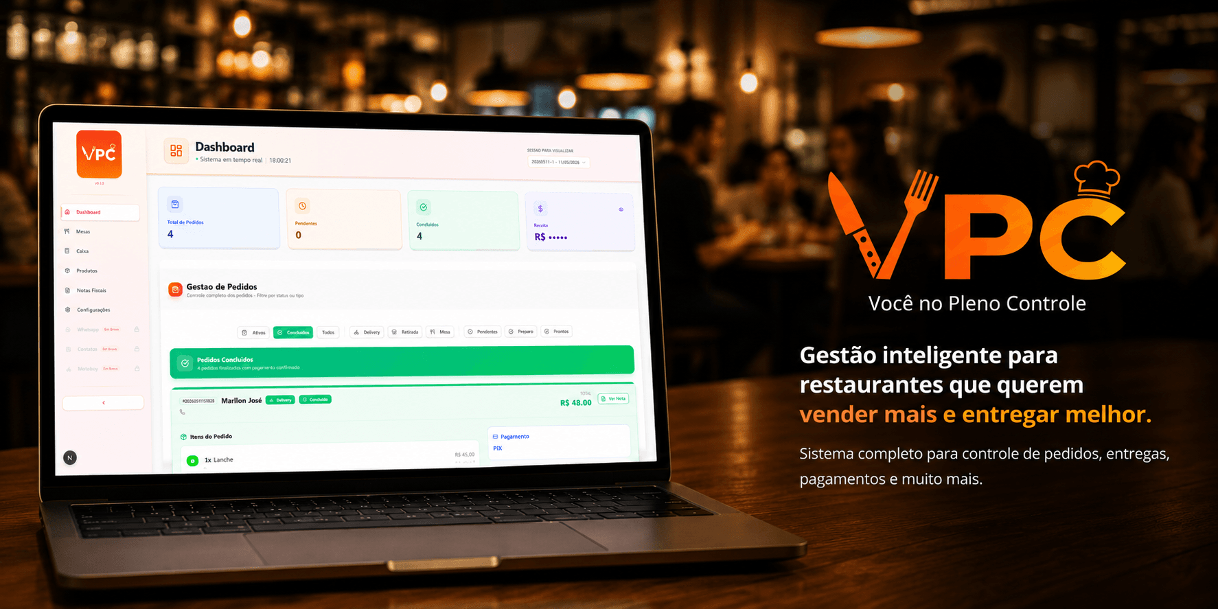 Dashboard VPC Delivery — gestão de pedidos em tempo real